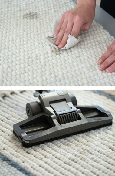 Removing stains on sheep's wool rug
